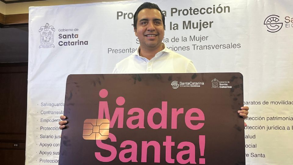 Tarjeta 'Madre Santa!' de apoyo a madres solteras en Santa Catarina.