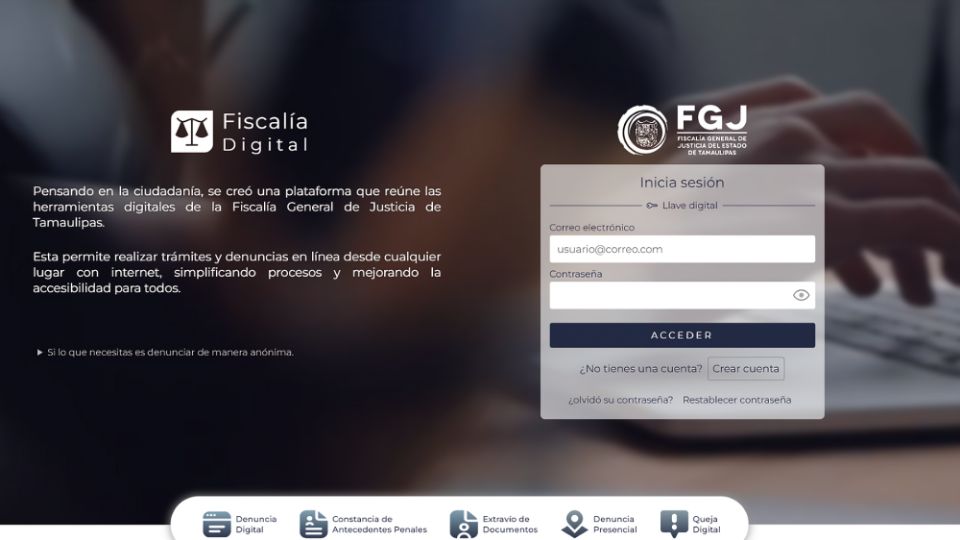 Plataforma digital de la Fiscalía General de Justicia.