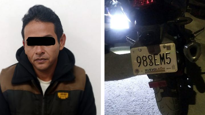 Detienen a comerciante cuando aprendía a manejar en una moto robada en Escobedo