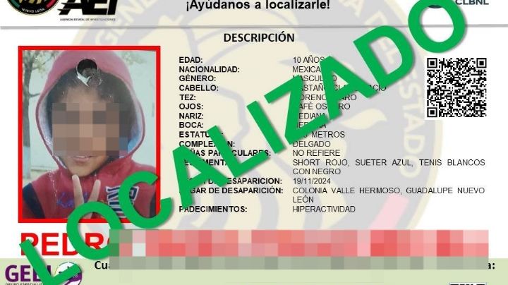 Localizan a niño que desapareció en Guadalupe y padece hiperactividad
