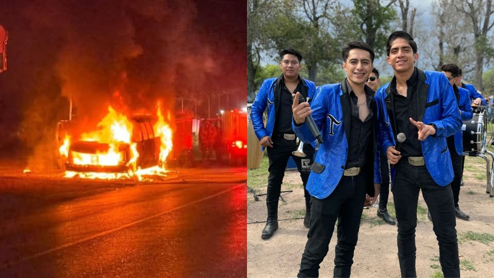 Grupo musical de Monterrey sufre pérdida de camioneta tras incendio en carretera