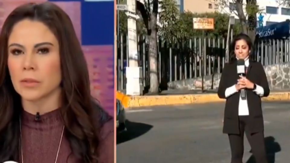 Paola Rojas durante enlace con la reportera Mariana Zepeda.
