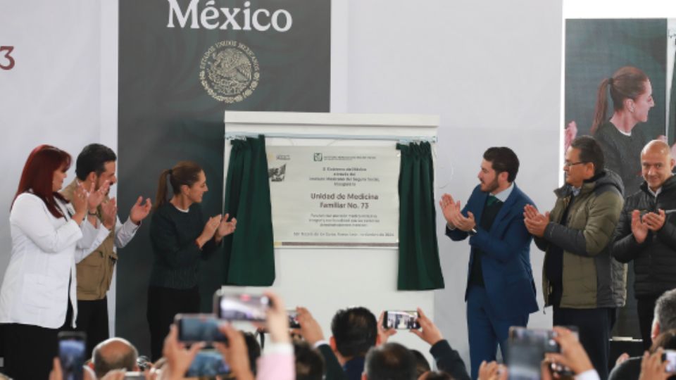 La presidenta Claudia Sheinbaum y el gobernador Samuel García inauguran la Unidad Médica Familiar número 73 en el municipio de San Nicolás de los Garza.