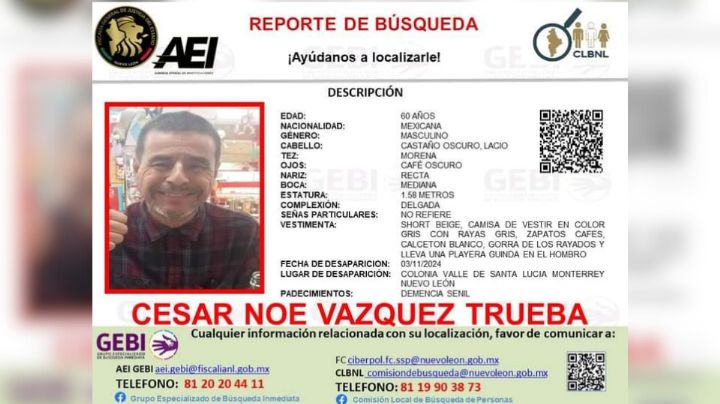 Hombre con demencia senil desaparece en Monterrey