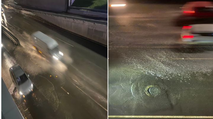 Fuga de aguas negras en avenida Constitución aumenta el riesgo vial