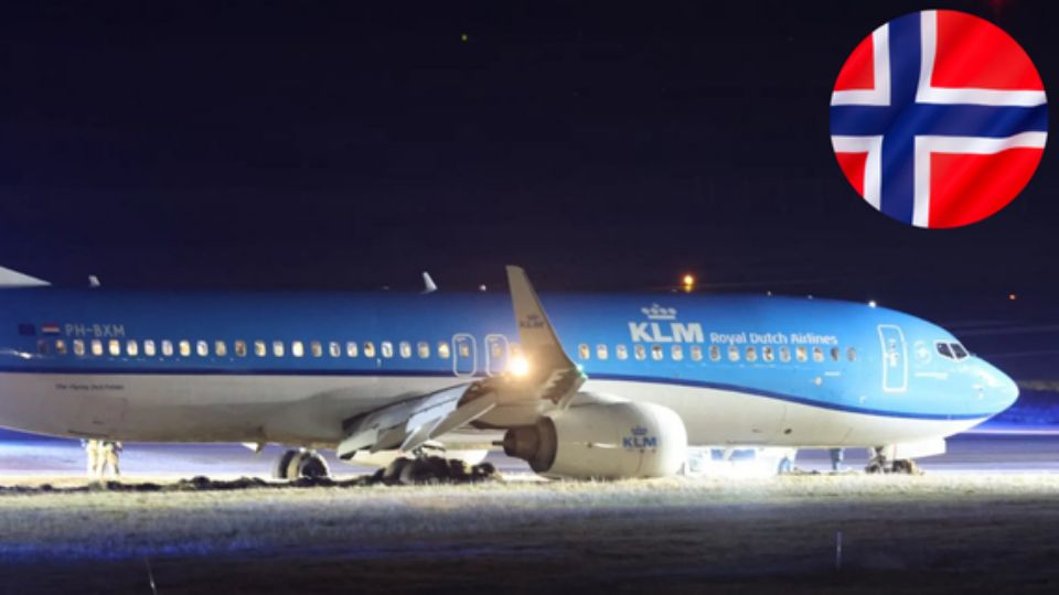 Un avión Boeing 737-800 de la aerolínea KLM proveniente de Ámsterdam derrapó y se salió de la pista del aeropuerto de Oslo debido al suelo resbaladizo por la presencia de lluvia.