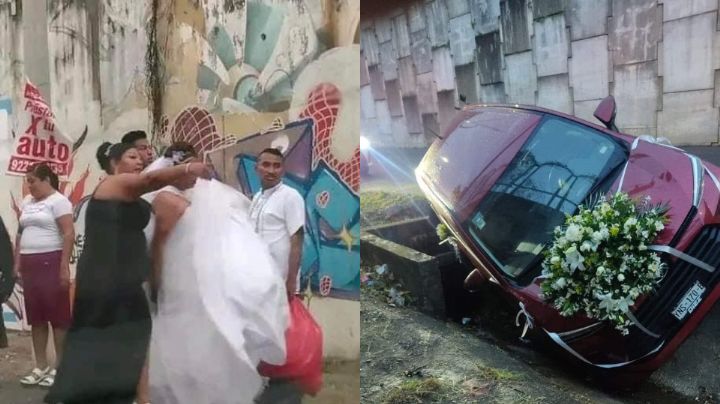 Novia llega a su boda en taxi tras caer en aguas residuales en Veracruz 