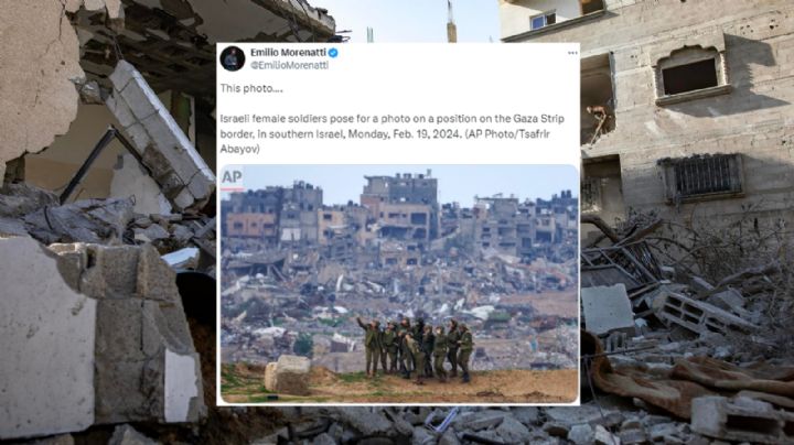 Mujeres del ejército israelí se toman 'selfie' frente a las ruinas de Gaza