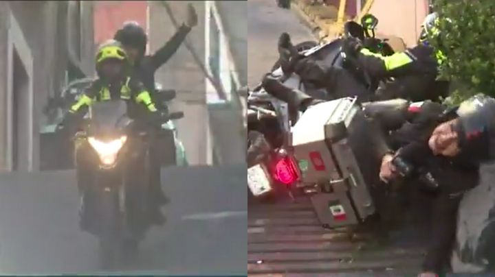 Video: Reportera cae de moto en pleno enlace en 'La bajada de la muerte'