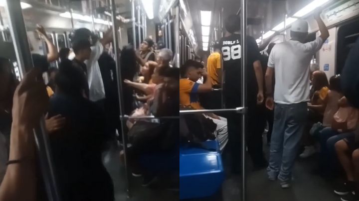 Video: Aficionados de Tigres arman conato de bronca dentro de vagón del metro