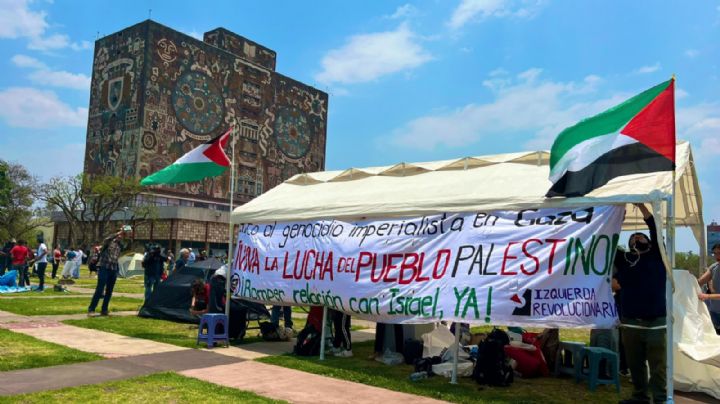 Estudiantes instalan en la UNAM campamento en apoyo a Palestina