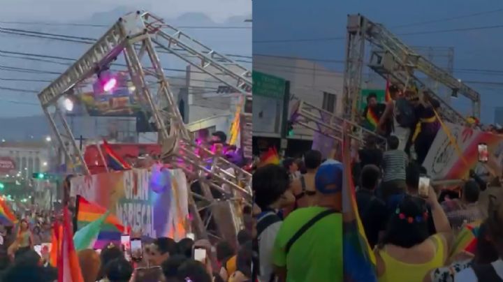 Casi cae escenario de carro alegórico al enredarse entre cables en Monterrey