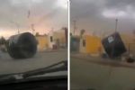 Captan tinaco rodando por calles de Montemorelos tras fuertes vientos