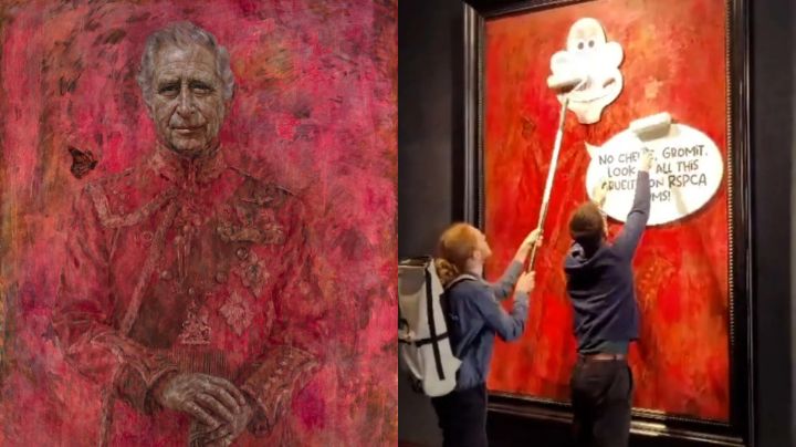 Activistas vandalizan retrato rojo del rey Carlos III