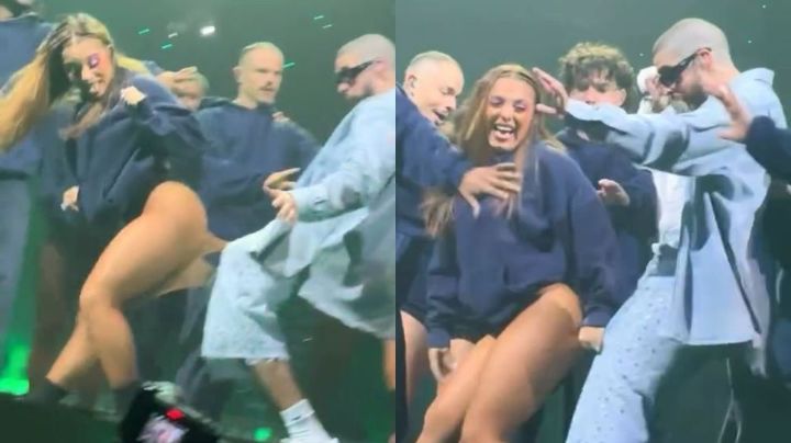 Video: Bad Bunny sufre penoso momento con su bailarina durante concierto