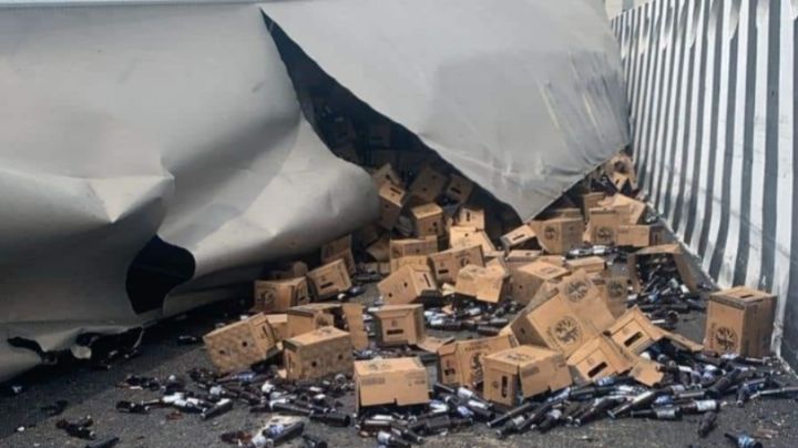 Vuelca tráiler cargado de cerveza en Carretera a Saltillo