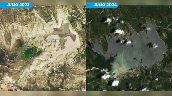 Así se ve desde el Satélite Ladnsat la Presa Cerro Prieto tras el paso de Alberto