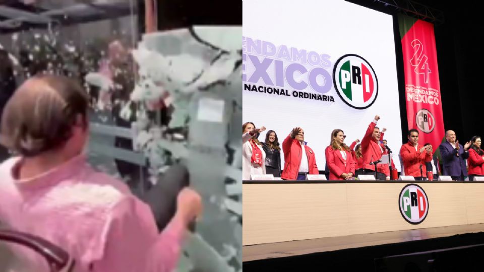 Inicia asamblea del PRI entre empujones.