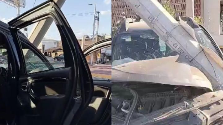 Conductora choca contra un poste en avenida Paseo de los Leones, Monterrey