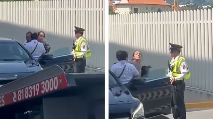 Se llevan a mujer en grúa con todo y carro tras ser multada en San Pedro
