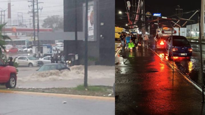 Conductora queda atrapada en su auto durante inundación en crucero de Juárez, NL
