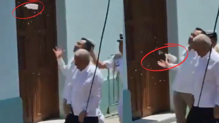 Lanzan objetos a López Obrador en Veracruz