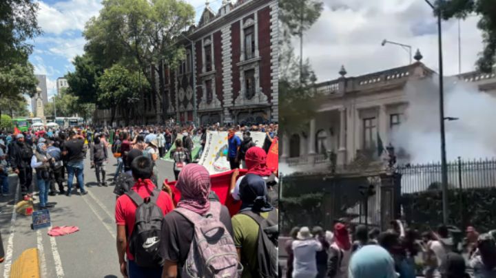 Exigen justicia por desaparición de los 43 normalistas de Ayotzinapa y arrojan explosivos en Segob