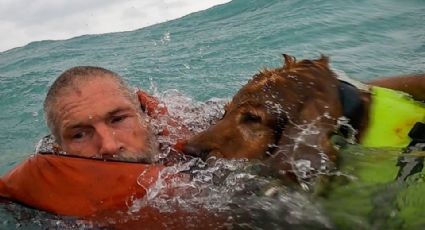 Guardia Costera rescata a hombre y su perro golpeados por huracán Helene en el mar