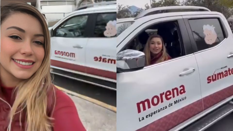 Anylú Bendición presume en sus redes sociales las camionetas de Morena.