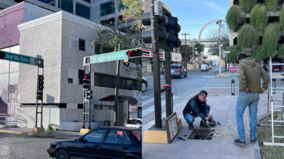 Los semáforos en los cruces de las calles Washington-José Ma. Coss y Washington-Juan Zuazua, del centro de Monterrey