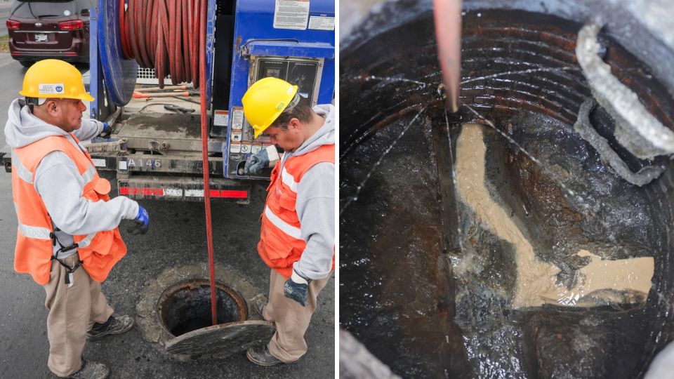 Elementos de Agua y Drenaje de Monterrey destapan drenaje | Facebook / Agua y Drenaje de Monterrey