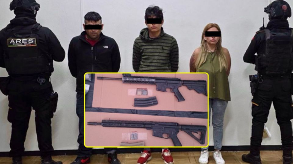 Elementos de la Fuerza Civil detuvieron a tres personas con portación de armas largas y drogas durante un operativo en el municipio de Linares.