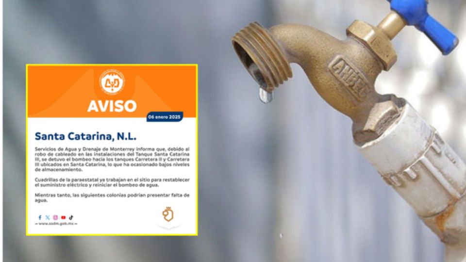 Esta es la cuarta ocasión en siete meses que Servicios de Agua y Drenaje de Monterrey anuncia que los santacatarinenses enfrentarán falta de suministro de agua potable.