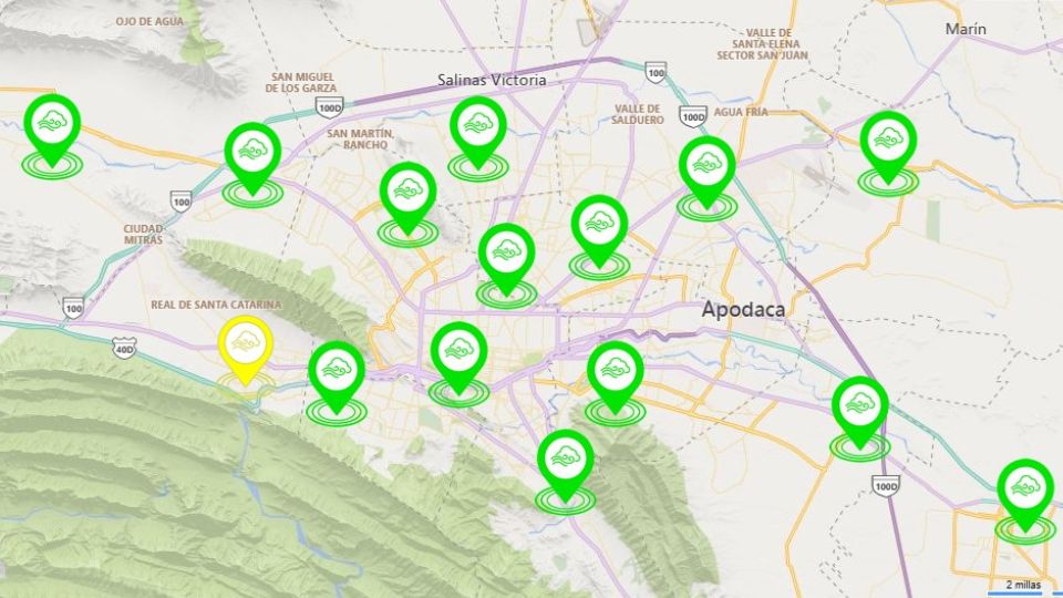 Estaciones de monitoreo ambiental en color verde
