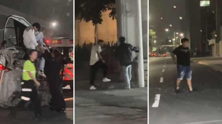 Vuelcan y salen riendo: Captan a jóvenes ilesos tras accidente en Monterrey