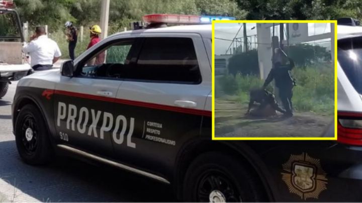Separan de su cargo a policía de Escobedo captado golpeando a un hombre en la vía pública