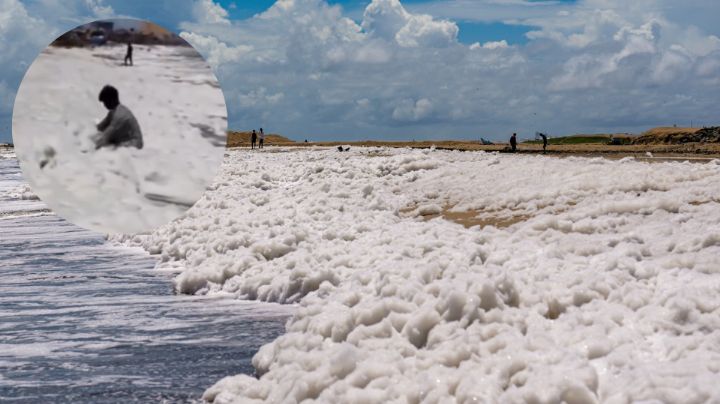 Espuma tóxica invade playas en la India; personas ignoran peligro y juegan con ella