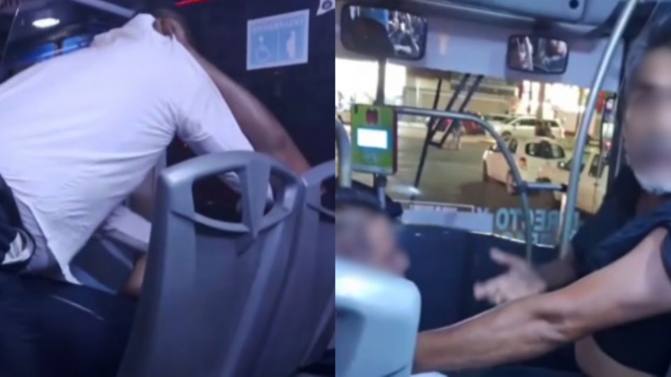 Momentos en los que ocurrió la discusión entre el chofer y el pasajero, en Monterrey.