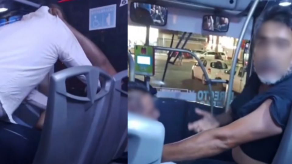 Momentos en los que ocurrió la discusión entre el chofer y el pasajero, en Monterrey.