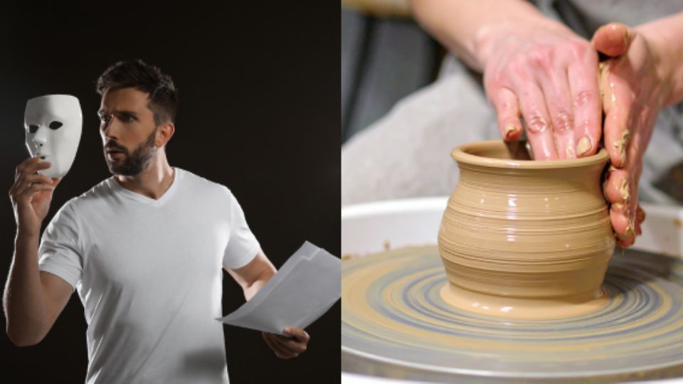 Actor de teatro y trabajo de alfarería.