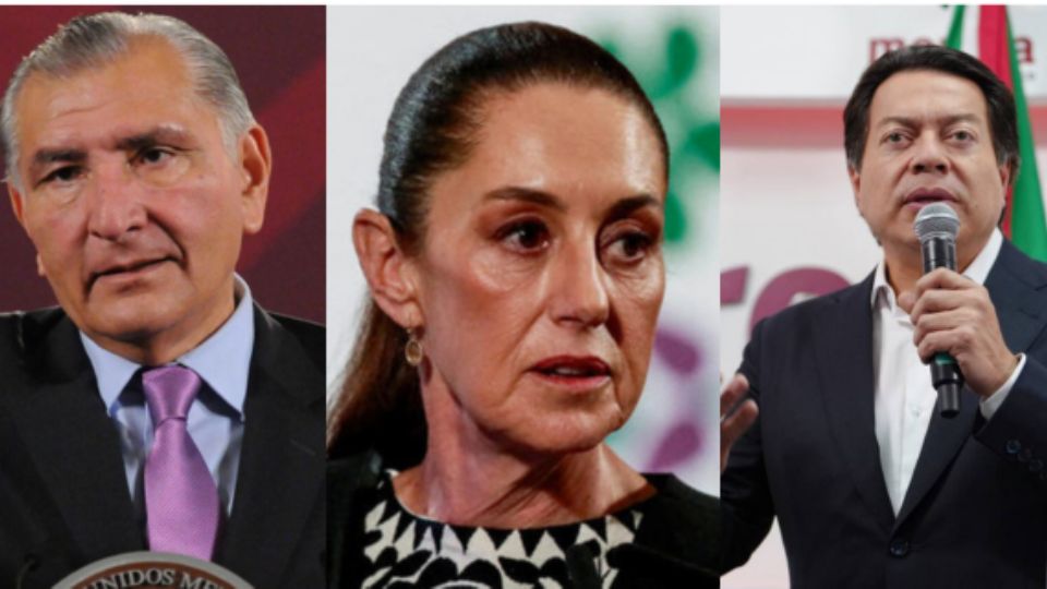 De izquierda a derecha, Adán Augusto López, Claudia Sheinbaum y Mario Delgado.