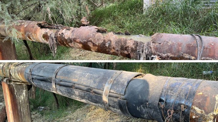 Coloca Agua y Drenaje parche a tubería deteriorada que contamina el río La Silla