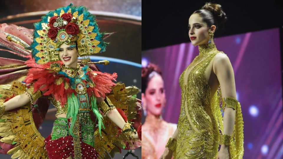 Fátima Bosch prensando el traje típico y el vestido de gala durante la preliminar.