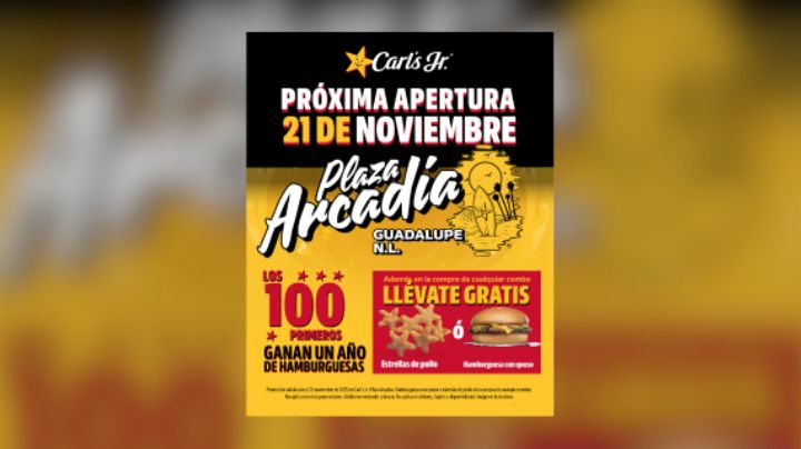 Carl’s Jr. abre sus puertas en Plaza Arcadia con un año de hamburguesas gratis