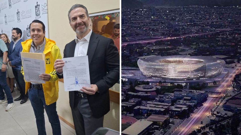 Daniel Carrillo (izq.) y Adrián de la Garza en la Oficialía de Partes del Congreso Local