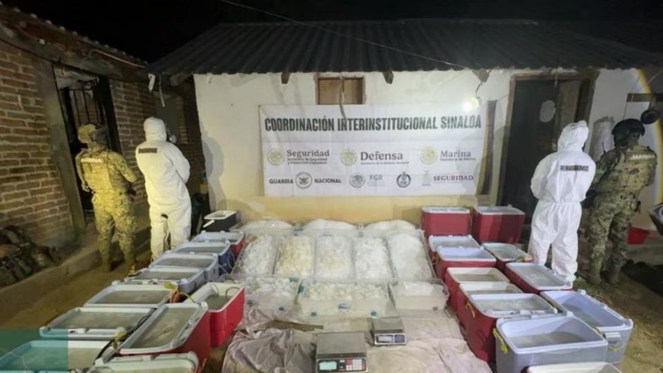 Los elementos de seguridad con todos los materiales encontrados en una vivienda abandonada.