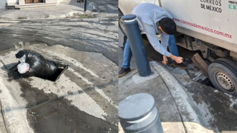 El registro suele ser tapado con lo primero que esté al alcance de los habitantes de esta zona.