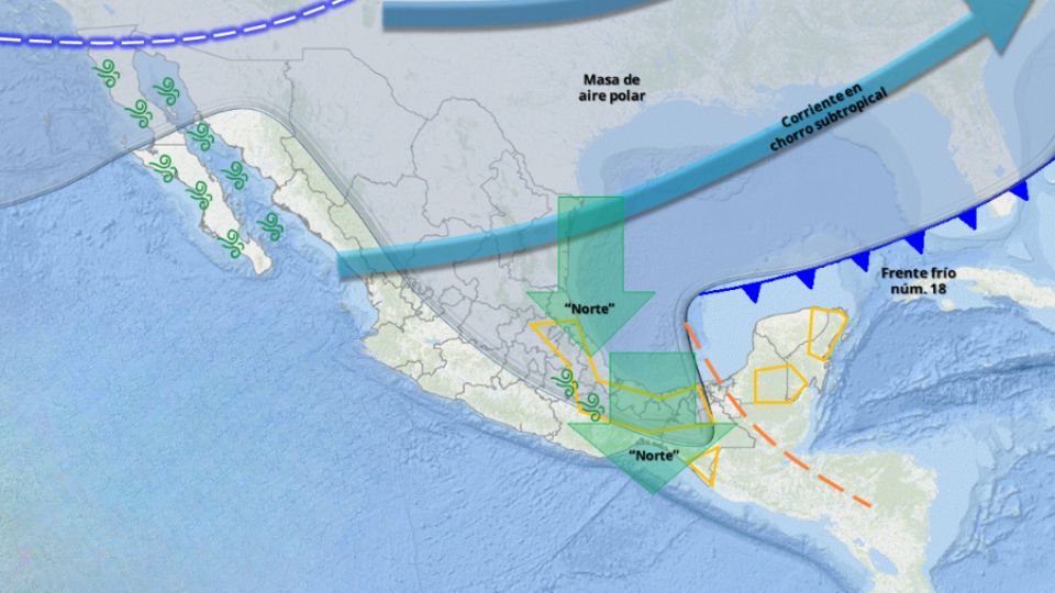Masa de aire polar llegará a México para reforzar al frente frío 18 que actualmente afecta a varios estados del país
