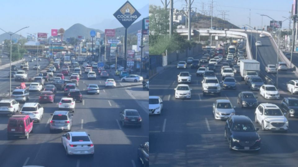 Una fuerte congestión vehicular se registra en estos momentos en la avenida Lázaro Cárdenas, una de las principales arterias de Monterrey, cerca de su cruce con la Carretera Nacional.