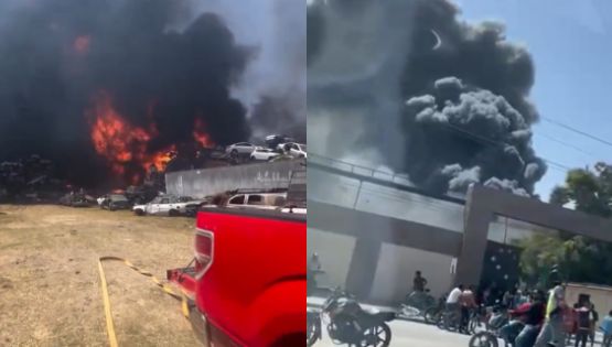 Se incendia mesón de autos chatarra en Tamaulipas; fuego provoca el desalojo de vecinos